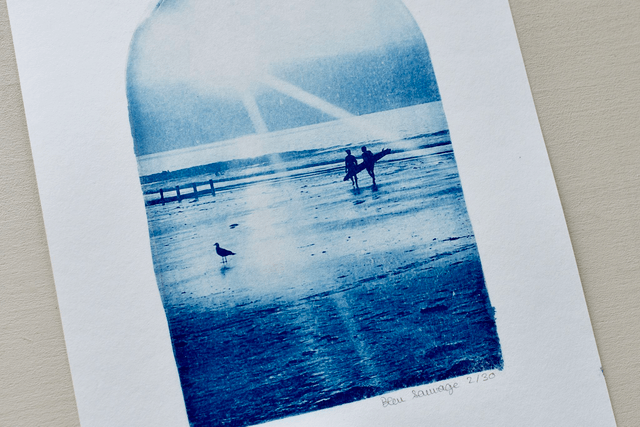 Affiche cyanotype photo de surf - Coucher du soleil, Saint-Malo