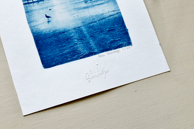 Affiche cyanotype photo de surf - Coucher du soleil, Saint-Malo