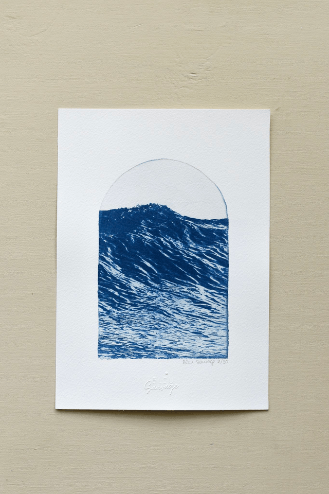 Affiche cyanotype photo de la mer - La vague, Cap Frehel