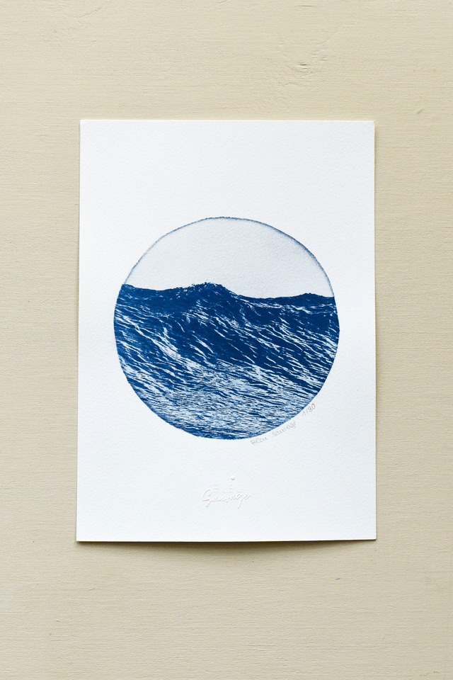 Affiche cyanotype photo de la mer - La vague, Cap Frehel