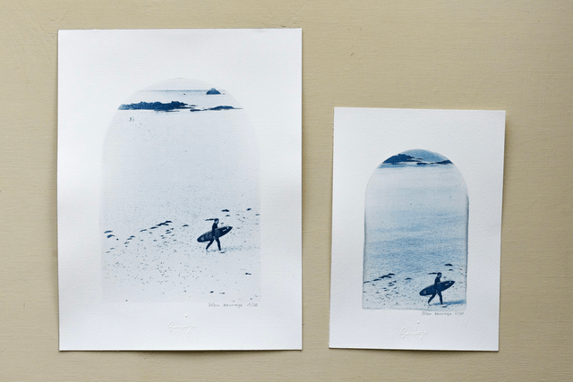 Affiche cyanotype photo de surf - La noire, Rochebonne (Saint-Malo)
