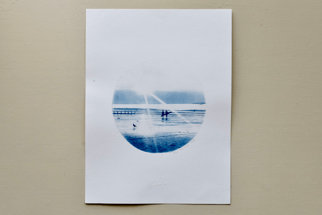 Affiche cyanotype photo de surf - Coucher du soleil, Saint-Malo