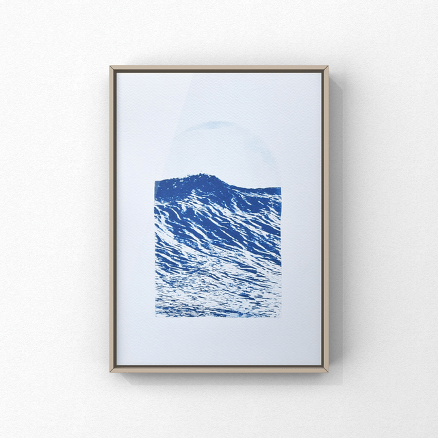 Affiche cyanotype photo de la mer - La vague, Cap Frehel