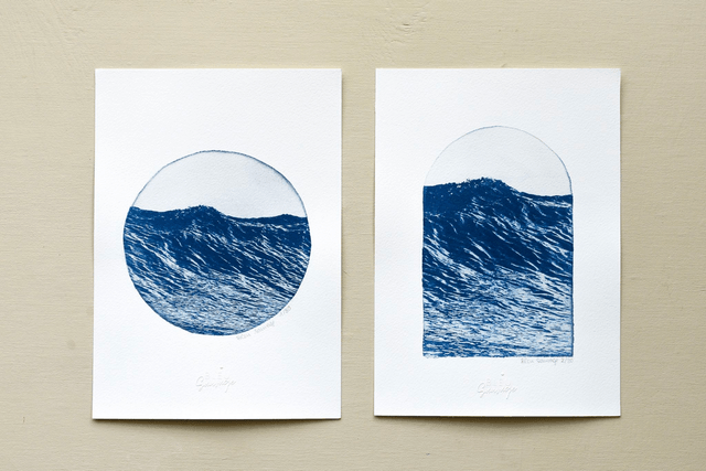 Affiche cyanotype photo de la mer - La vague, Cap Frehel