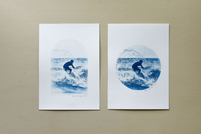 Affiche cyanotype photo de surf - Vague après vague, Cap Fréhel