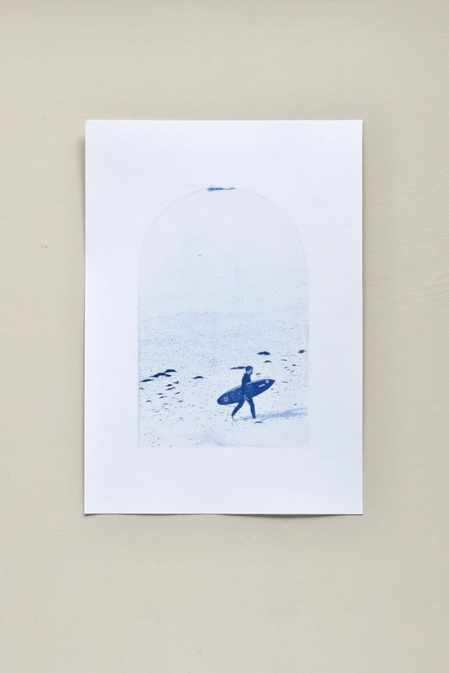 Affiche cyanotype photo de surf - La noire, Rochebonne (Saint-Malo)
