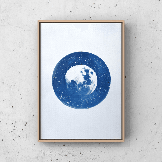 Affiche cyanotype photo du ciel - Lune bleue, Saint-Malo