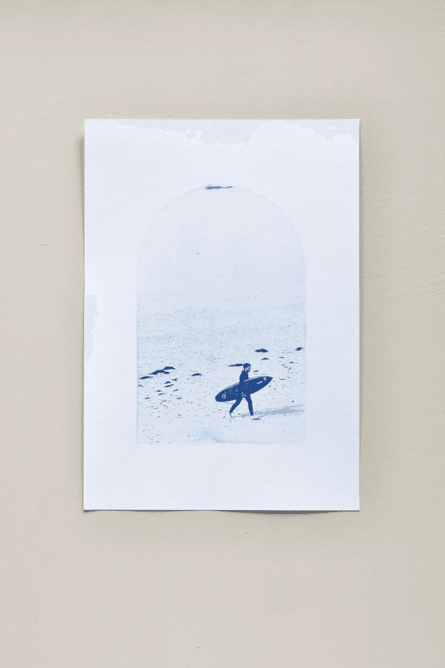 Affiche cyanotype photo de surf - La noire, Rochebonne (Saint-Malo)